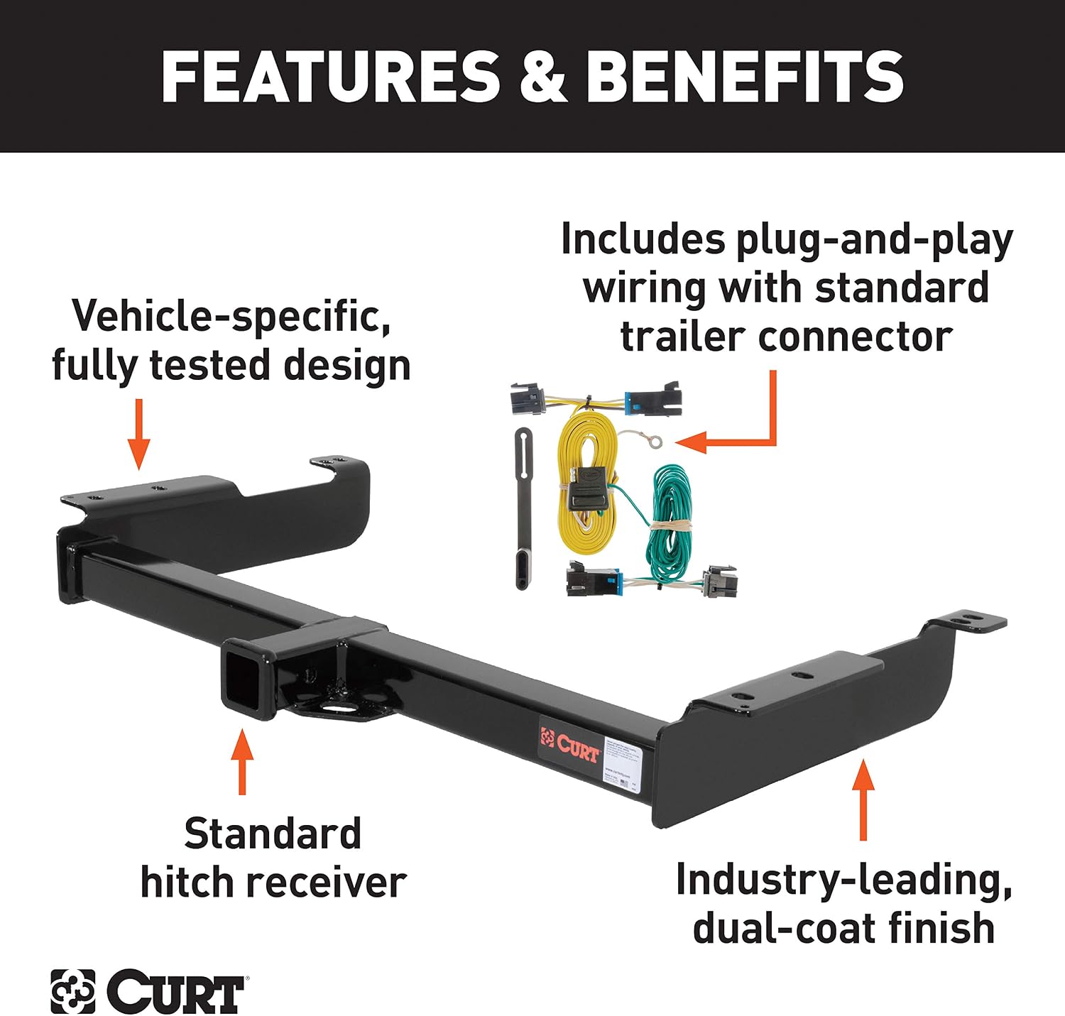 CURT 99316 Class 3 Trailer Hitch, 2-Inch Receiver, 4-Pin Wiring Harness, Select Chevrolet Express, GMC Savana 1500, 2500, 3500