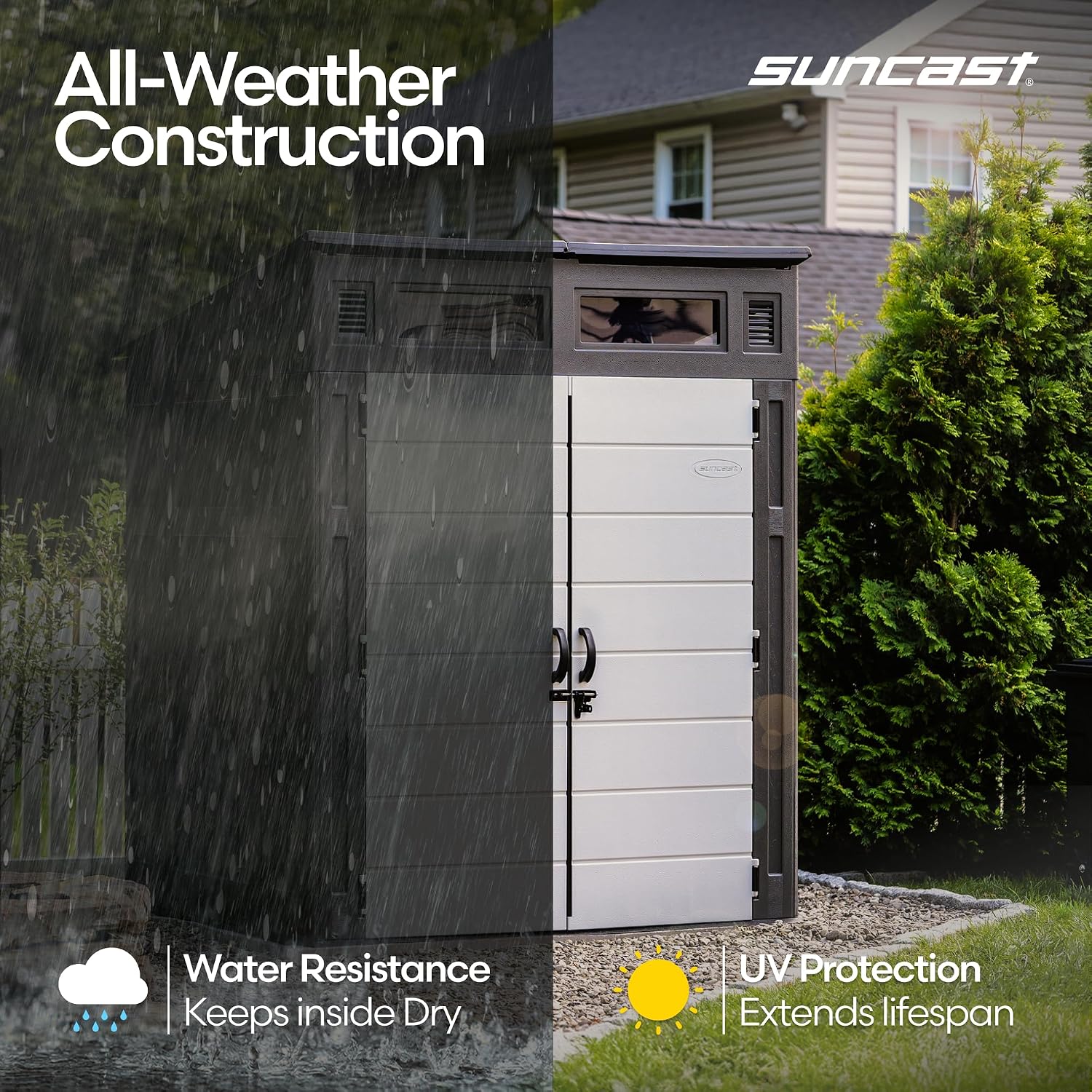 Suncast 6' x 5' Modernist Storage Shed, 200 Cu Ft, Lockable, Peppercorn