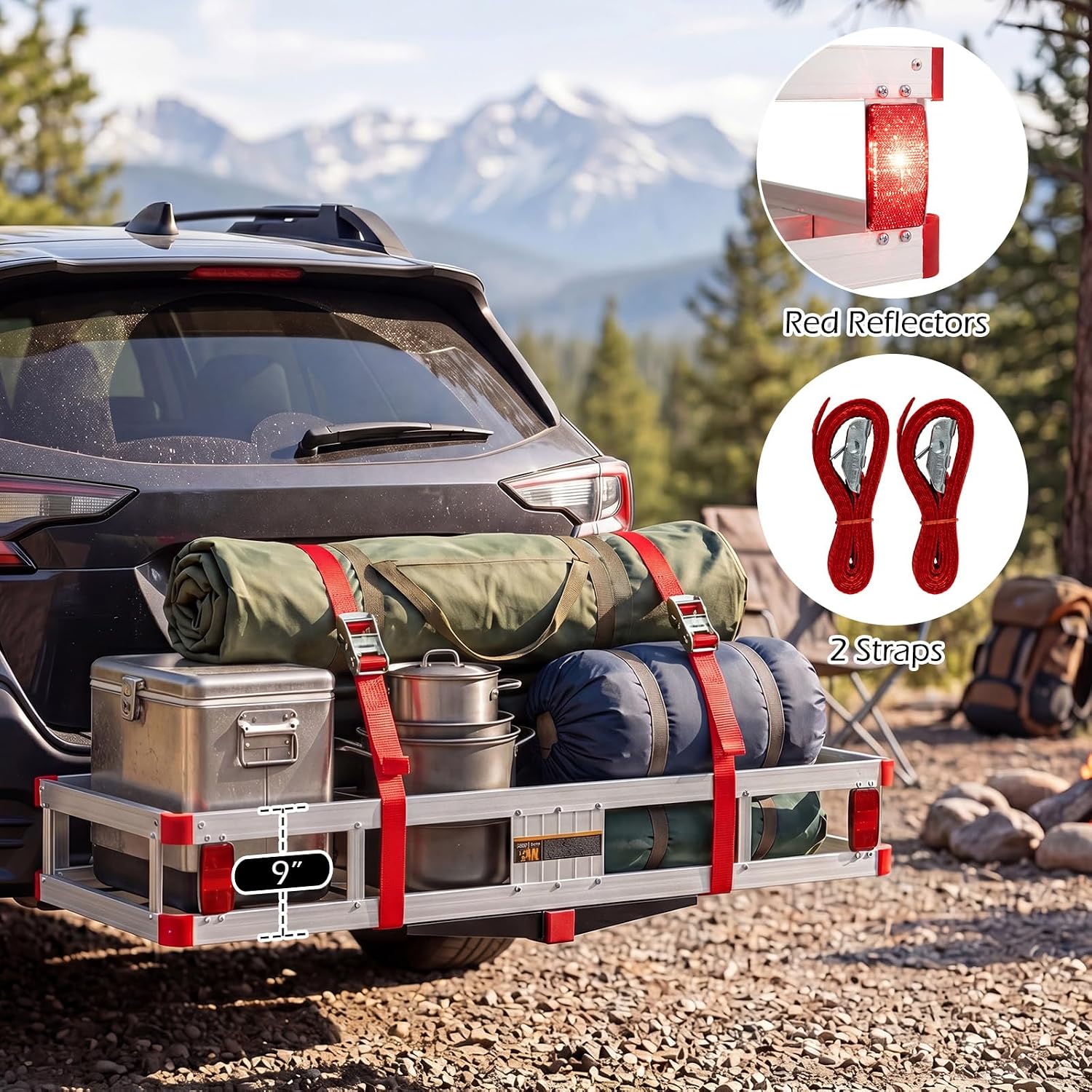 Goplus Hitch Cargo Carrier, Aluminum Hitch Mount Cargo Basket with 500LBS Capacity, Fits 2” Receiver
