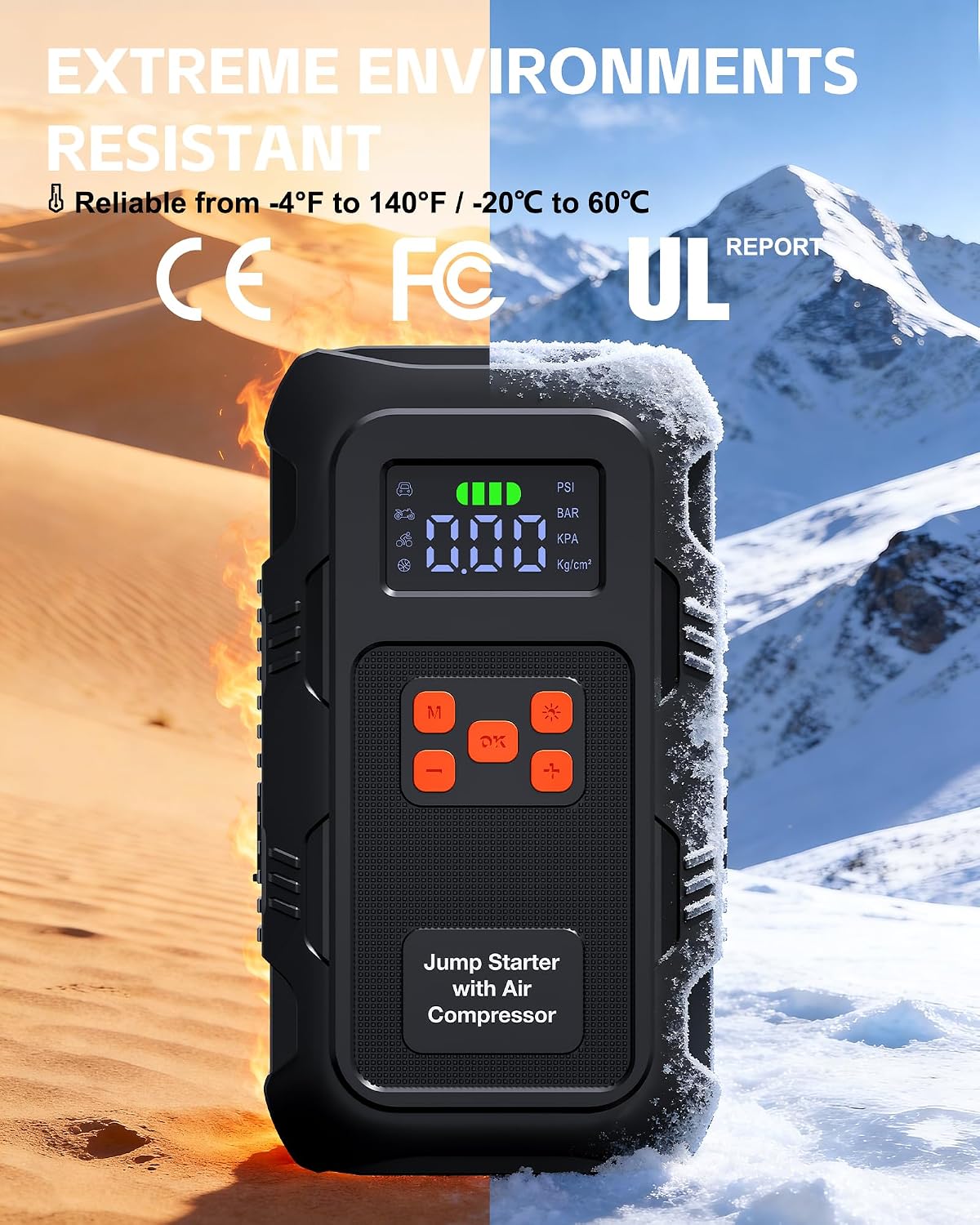 5000A Jump Starter with Air Compressor, Portable Car Battery Jump Starter with 150 PSI Tire Inflator for Up to 10.0L Gas and 8.0L Diesel Engines, 12V Jump Box Battery Charger Booster(Red)