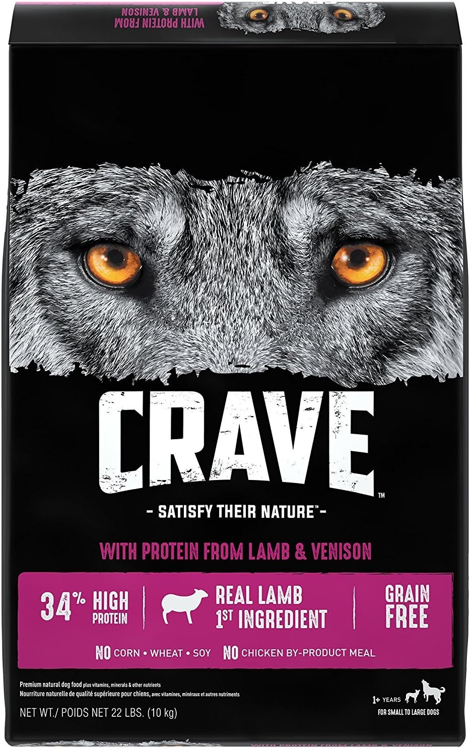CRAVE Grain Free High Protein Natural Adult Dry Dog Food, Lamb, 4 lb | 34% protein, real animal protein, no by-product meal, no corn, wheat, soy, no artificial flavors, energy support