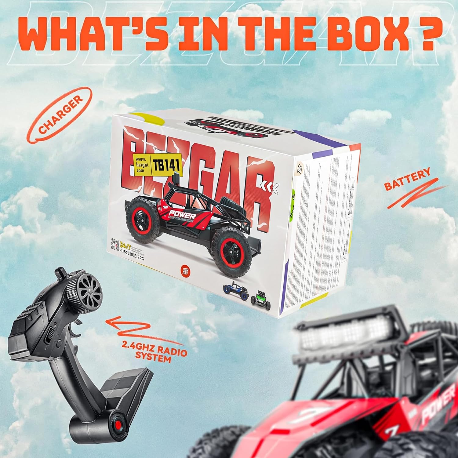 BEZGAR RC Cars for Boys - 1:14 Off Road RC Truck with LED Headlight | 2.4GHz steady wireless signal, shock-absorbing suspension, bright front lamp