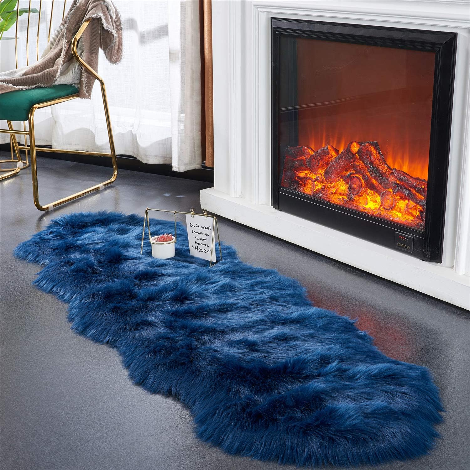 EasyJoy Ultra Soft Fluffy Shaggy Area Rug Faux Fur Rug Chair Cover Seat Pad Fuzzy Area Rug for Bedroom Floor Sofa Living Room (2 x 6 ft Sheepskin