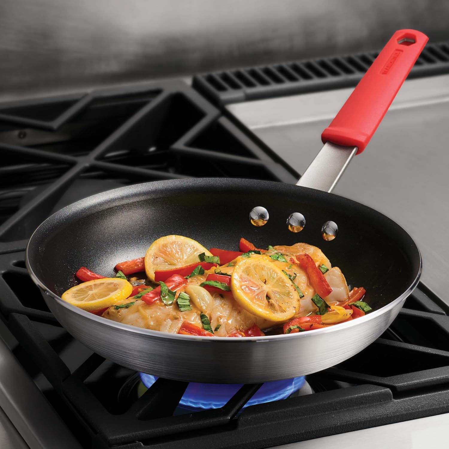 Tramontina Professional 8-Inch Non Stick Small Frying Pan | Heavy-Gauge Aluminum Skillet with Reinforced Nonstick Coating, Red Handle, Dishwasher and Oven Safe, Made in Brazil