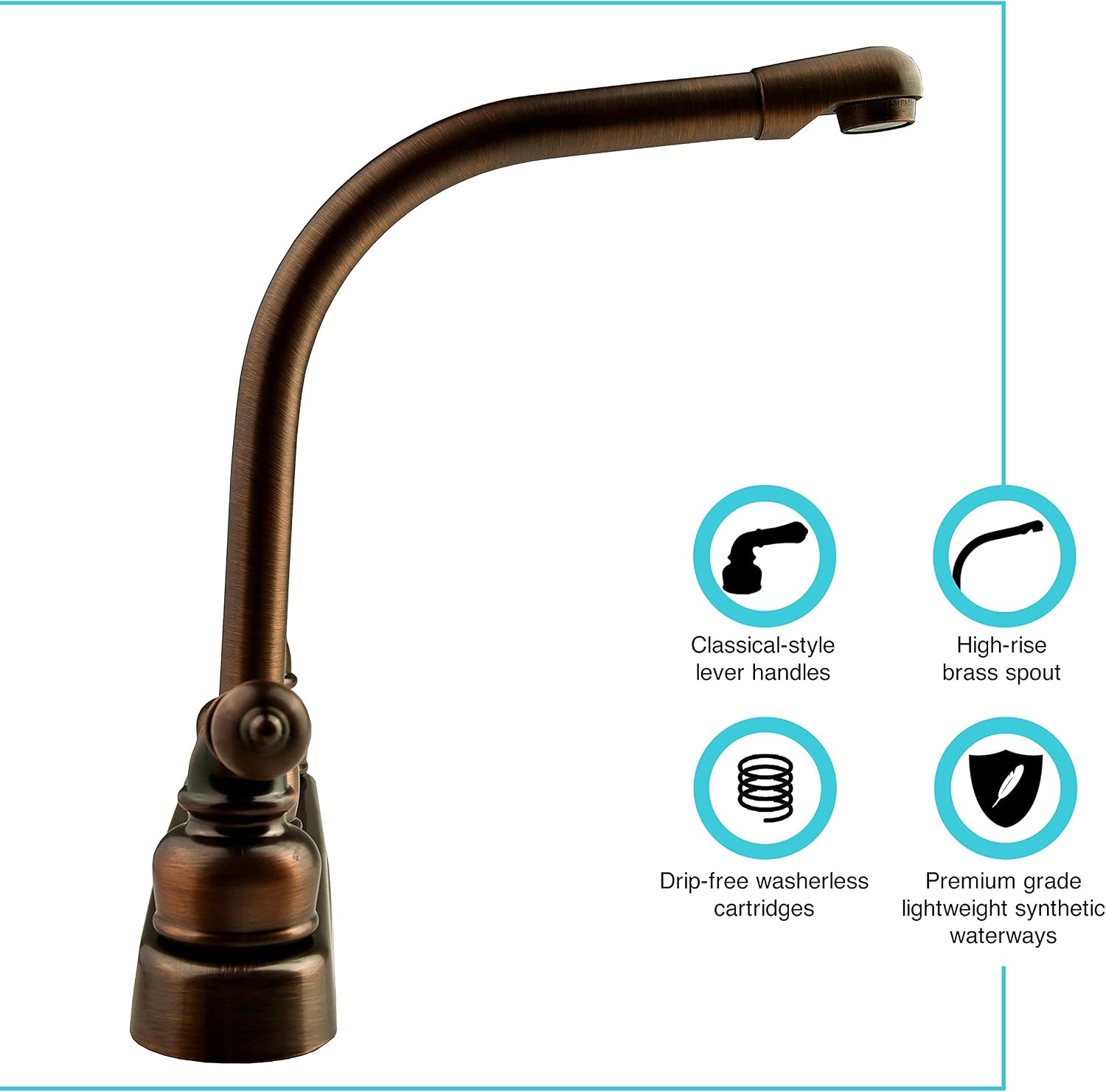 Dura Faucet DF-PK210C-SN RV Hi-Rise Kitchen Sink Faucet (Satin Nickel) | Tall spout and classical levers make washing big pots easy. Brushed Satin Nickel.