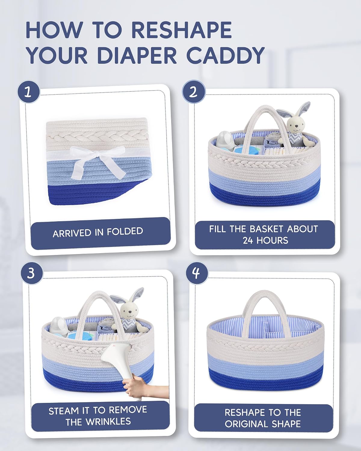 Maliton Diaper Caddy Organizer for Baby, Cotton Rope Baby Gift Basket, Portable Diaper Organizer for changing table, Nursery Storage Organizer