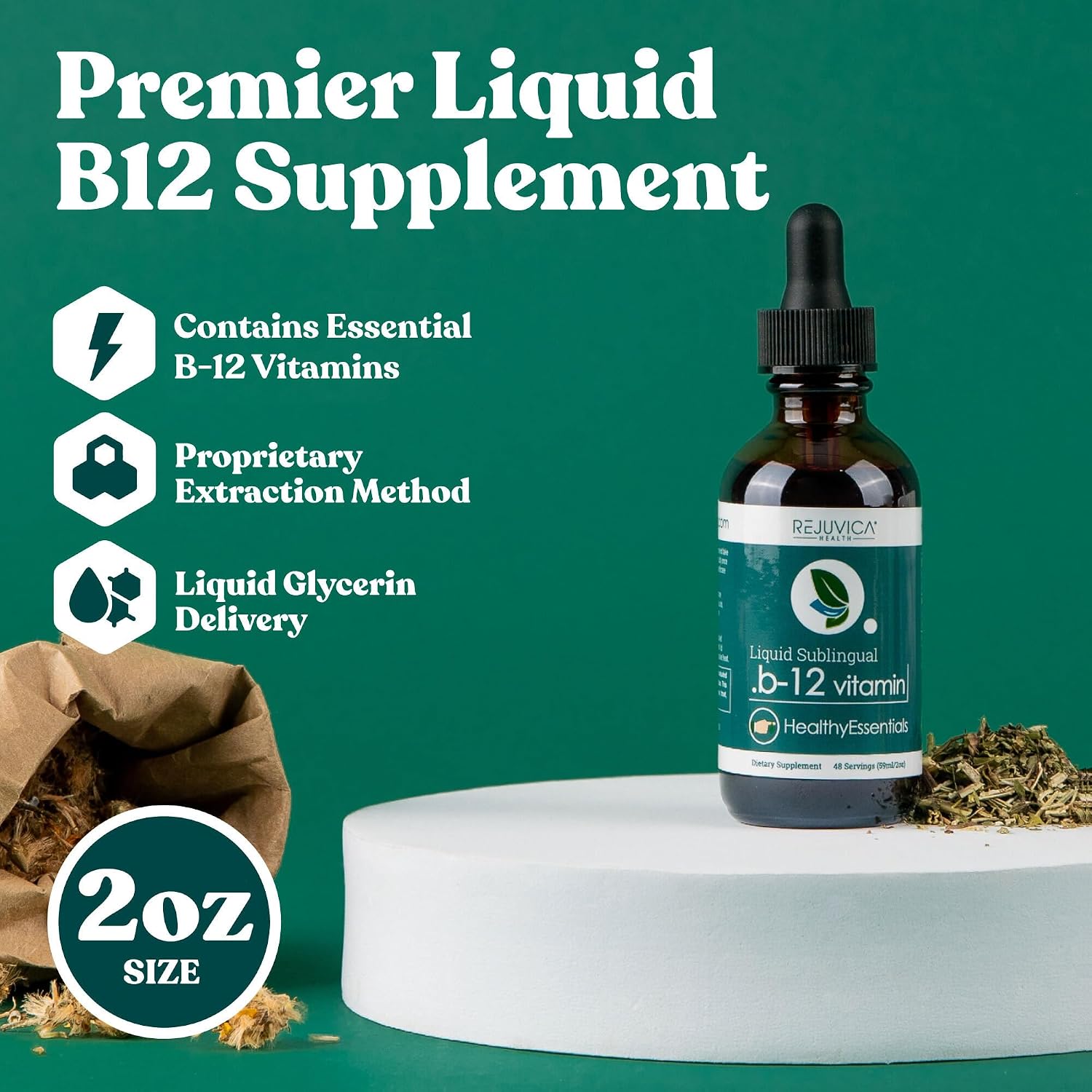 Rejuvica Health Essential B-12 Liquid B12, Supports Energy and a Healthy Nervous System - Convenient Liquid Dropper Absorbs Fast & Tastes Great