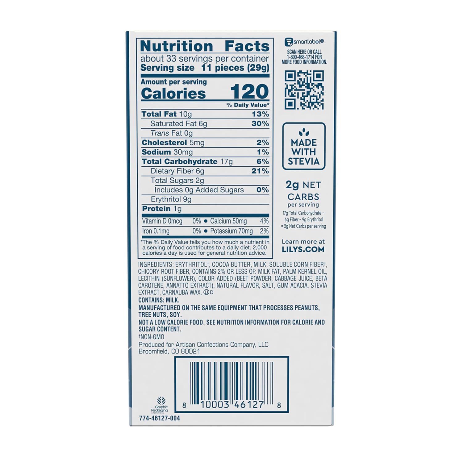 LILY'S Cookies and Creme White Chocolate Style No Sugar Added, Sweets Bars, 2.8 oz (12 Count)