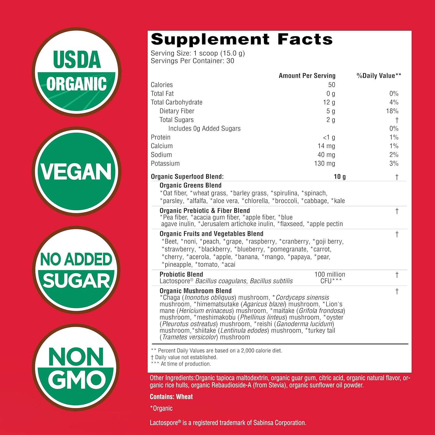 Country Farms Organic Super Greens Powder, Daily Greens Drink Mix with 50 Organic Superfoods, Fruits, Vegetables, Fiber, Mushrooms & Probiotics for Gut Health, Digestion & Energy, Berry Flavor