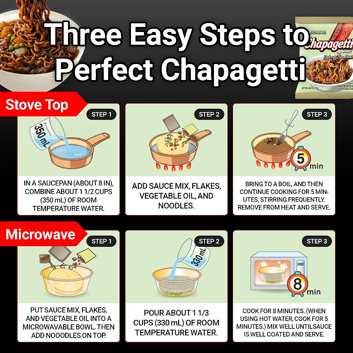 Nongshim Ramen Noodles, Gourmet Instant Ramen, Premium Microwavable Noodle, Chapagetti, 4.5 Ounce (Pack of 4)