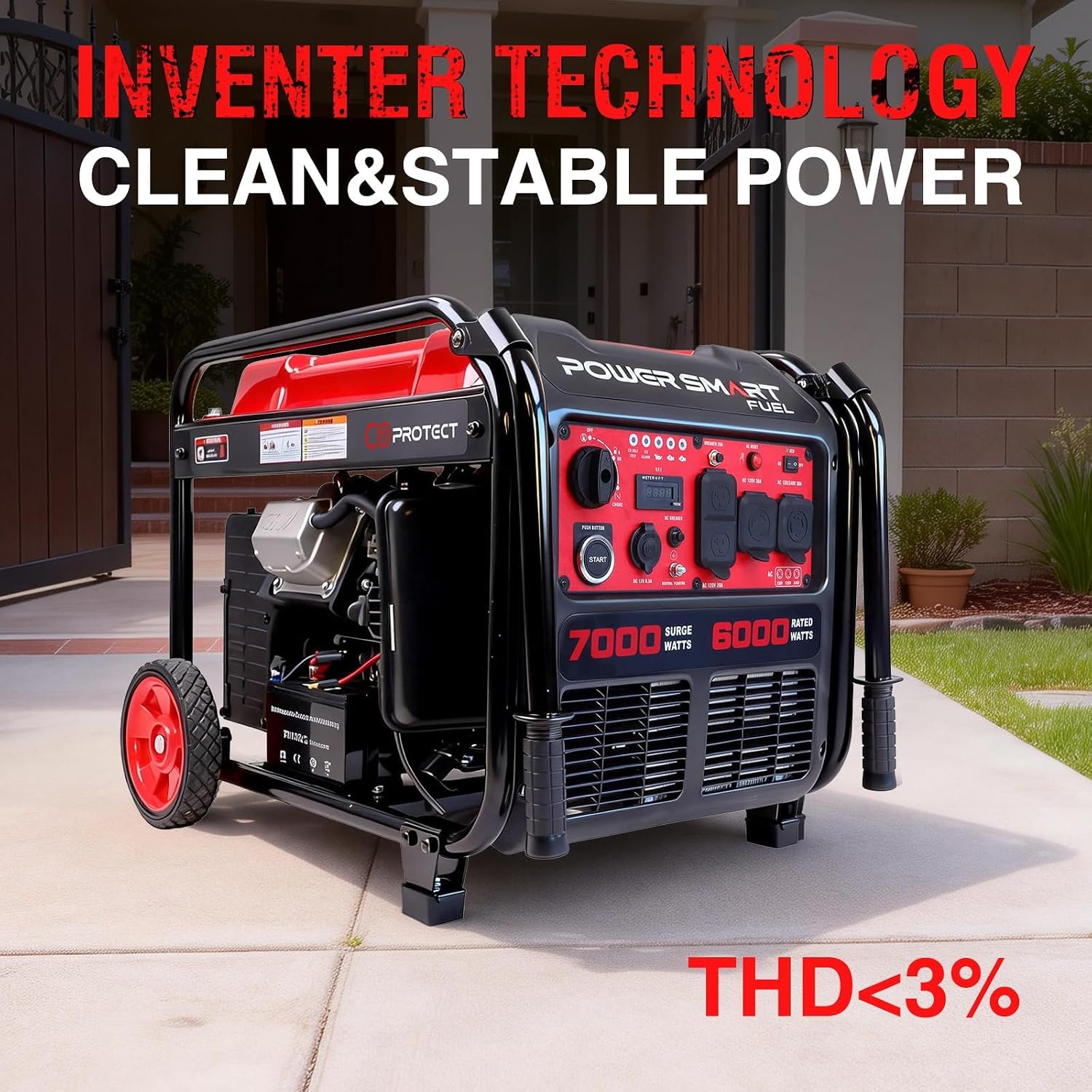 PowerSmart 4400-Watt Open Frame Inverter Generator, Gas Powered, CO-Sensor, Lightweight & Quiet for Home Use and Emergency Backup, Camping, EPA Compliant