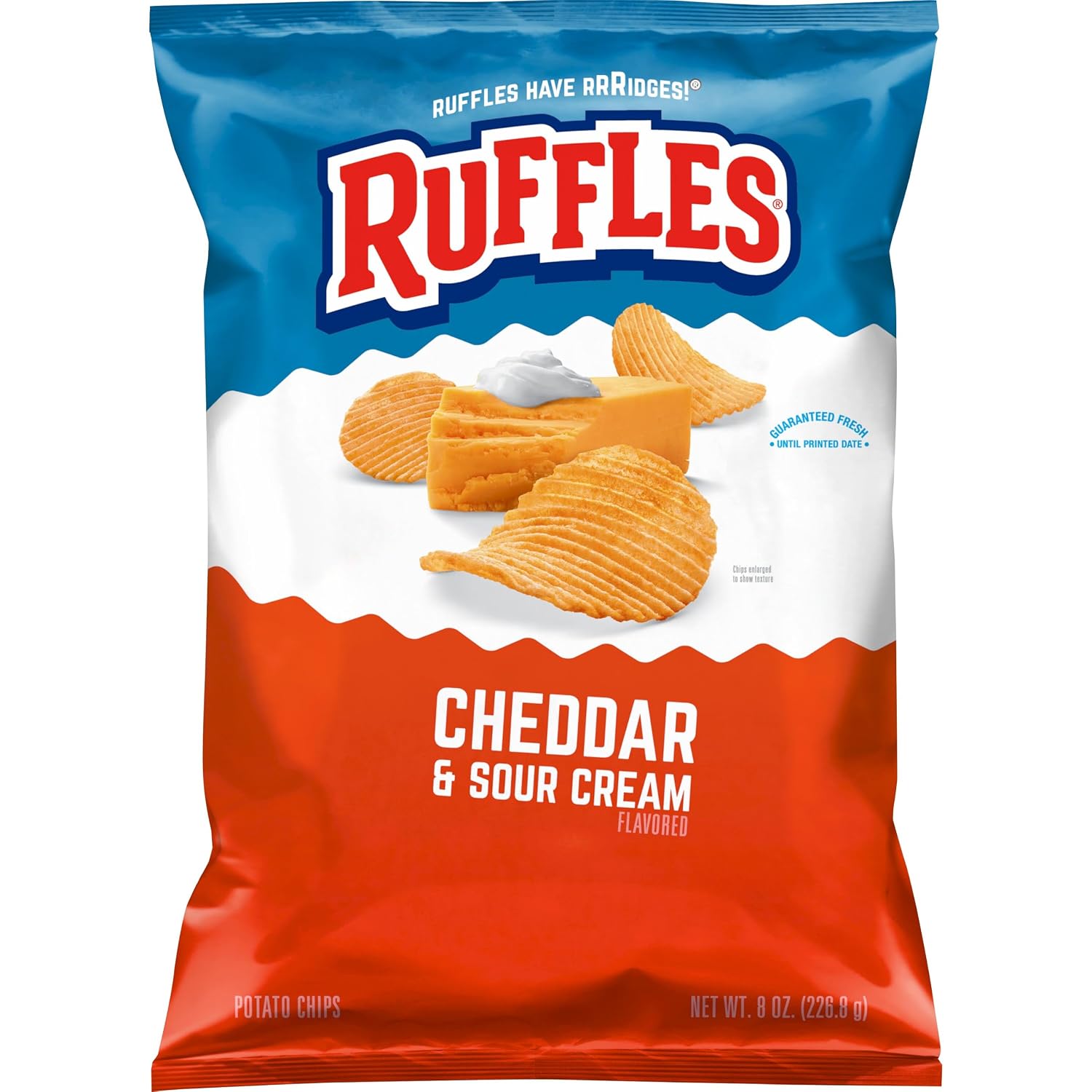 Ruffles Potato Chips, Queso, Cheddar Cheese, 8 Ounce