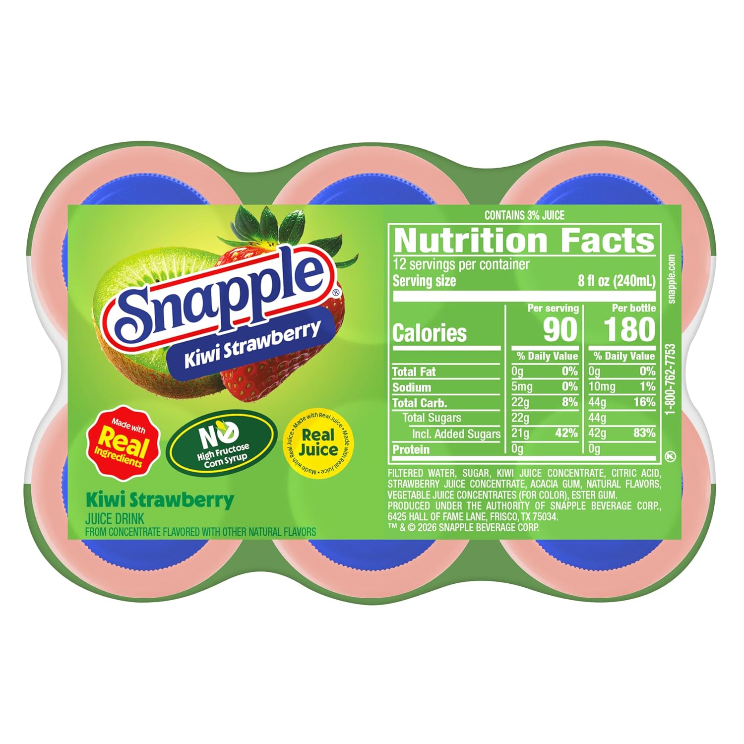 Snapple Apple Juice Drink, 16 Fl Oz Recycled Plastic Bottle, All Natural, No Artificial Flavors Or Sweeteners, Gluten-free, Contains 10% Real Juice 12 Pack