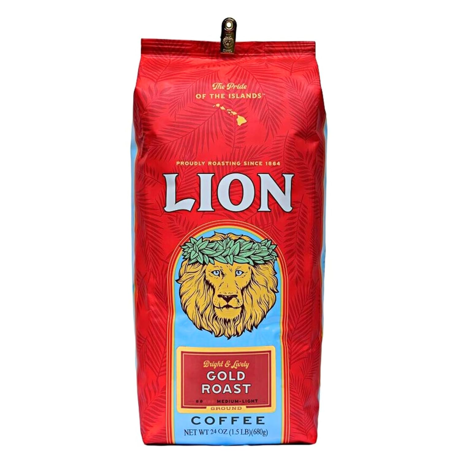 Lion Coffee 24K Gold Roast 100% Kona Ground Coffee, Medium-Light Roast, A Taste of Aloha - 7 Ounce Bag