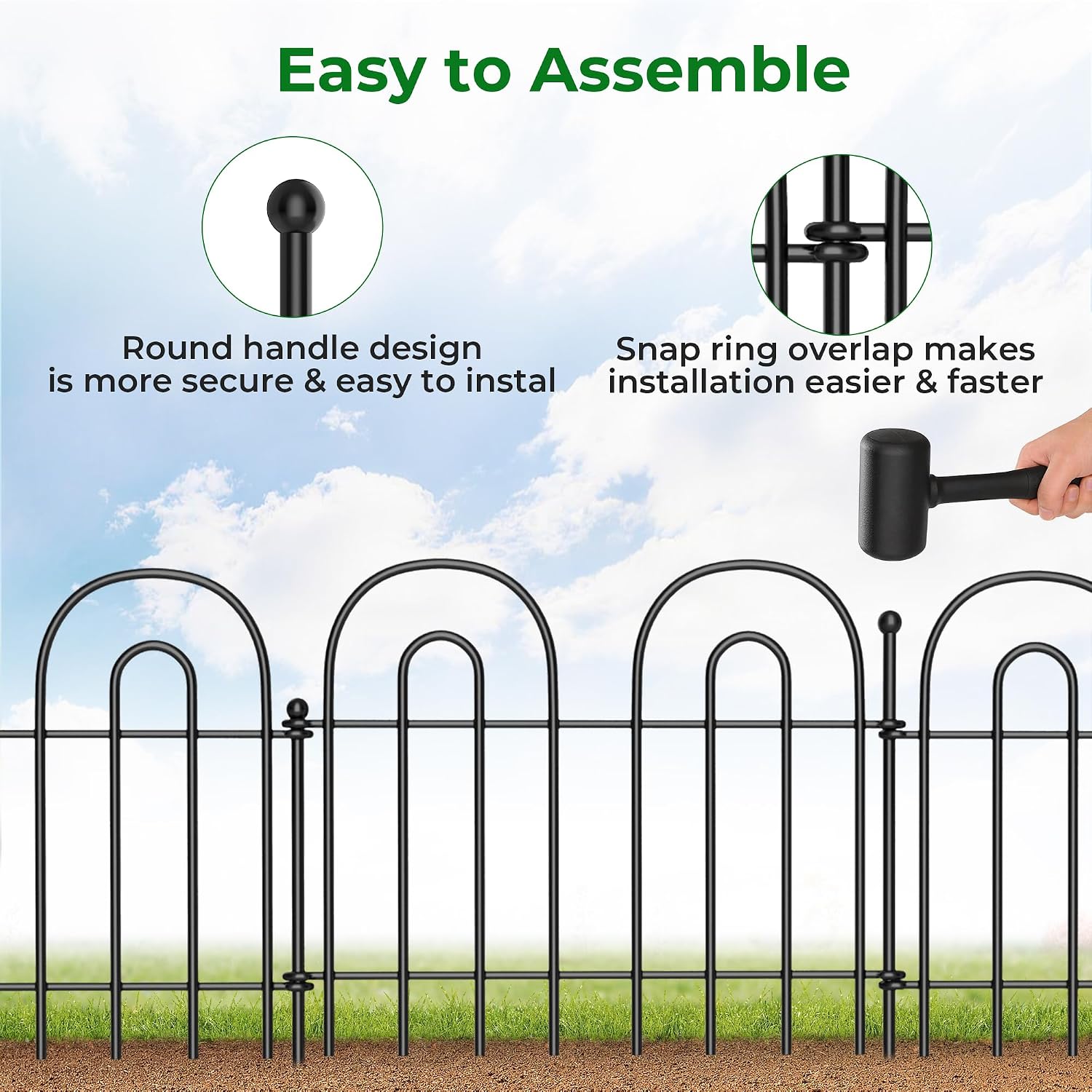 AMAGABELI 10 Panels 17in(H)×10ft(L) Decorative Garden Fences and Borders for Dogs No Dig Rustproof Metal Fence Panels Garden Edging Border Animal Barrier Fencing for Flower Beds Yard Patio Decor Black