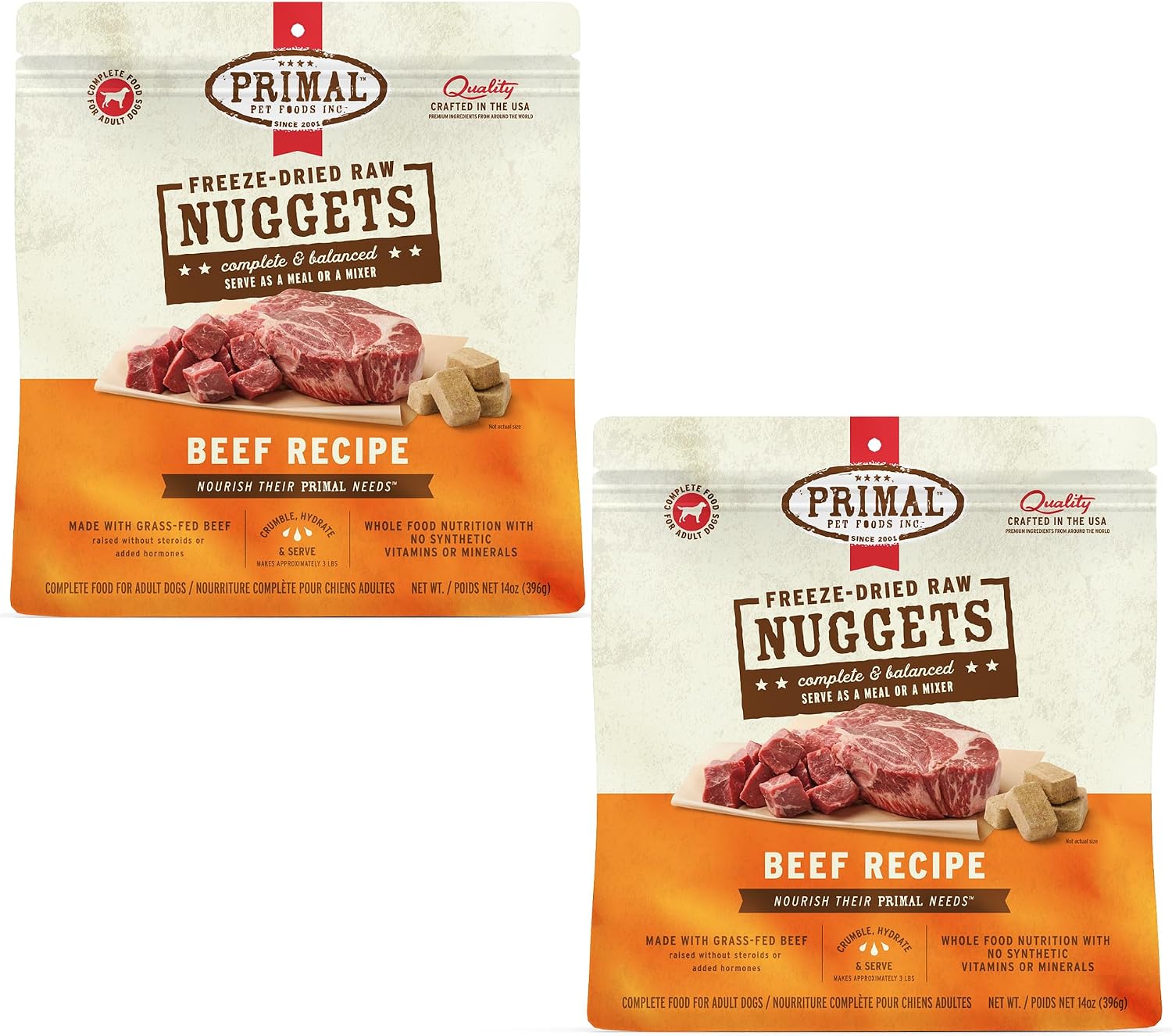 Primal Freeze Dried Raw Dog Food Nuggets, Beef, 14 oz | Complete & Balanced Nutrition, Meal, Topper or Treat, Grain-Free, High Protein, No Synthetic Vitamins & Minerals