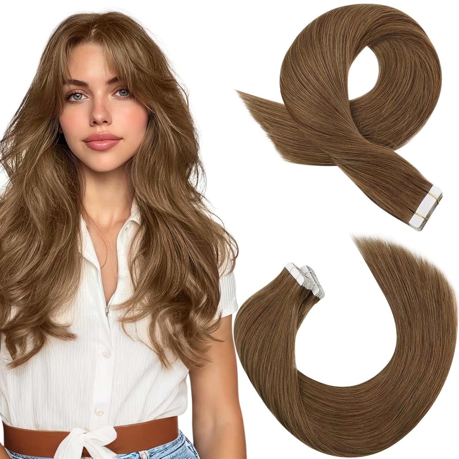 Moresoo Black Tape in Hair Extensions Human Hair, 18 Inch, 20Pcs, 50g