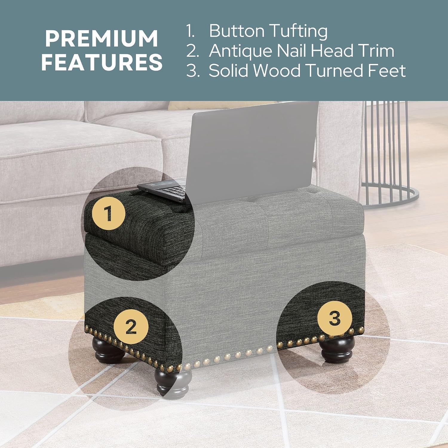 Convenience Concepts Designs4Comfort 5th Avenue Storage Ottoman 24" - Contemporary Foot Stool and Seat with Hinged Lid for Living Room, Dining Room, Office, Den, Espresso Faux Leather