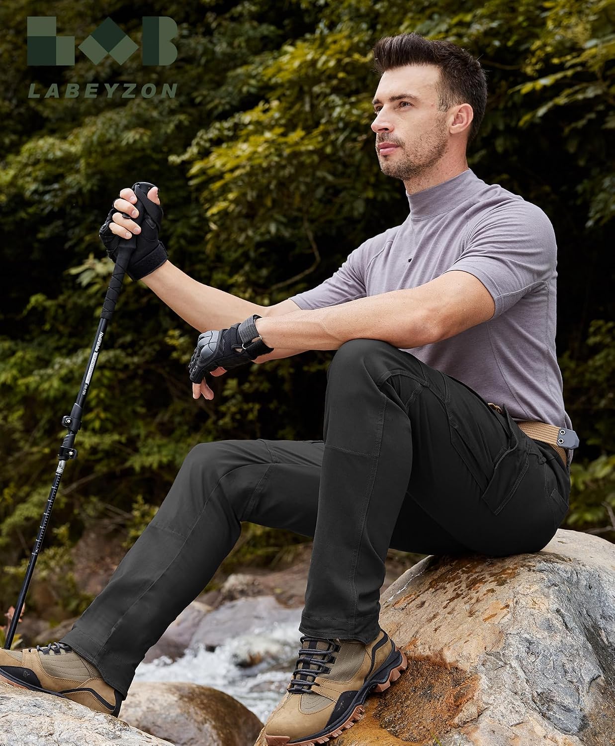 LABEYZON Men's Casual Cargo Work Pants Outdoor Lightweight Military Tactcial Pants for Men with 9 Pockets