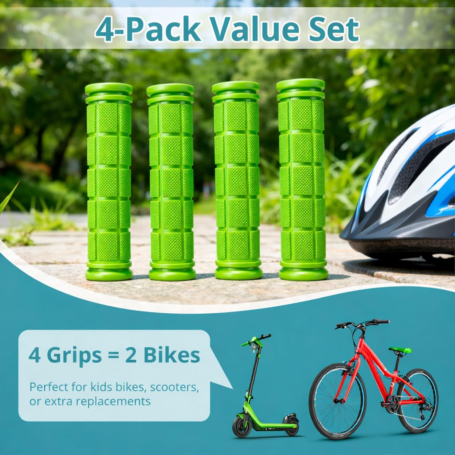 CHUNZEXI 4 PCS Bike Handlebar Grips, Rubber Bicycle Bar Grips Replacement, Non-Slip Handle Grips for Kids Bikes, Scooters, BMX
