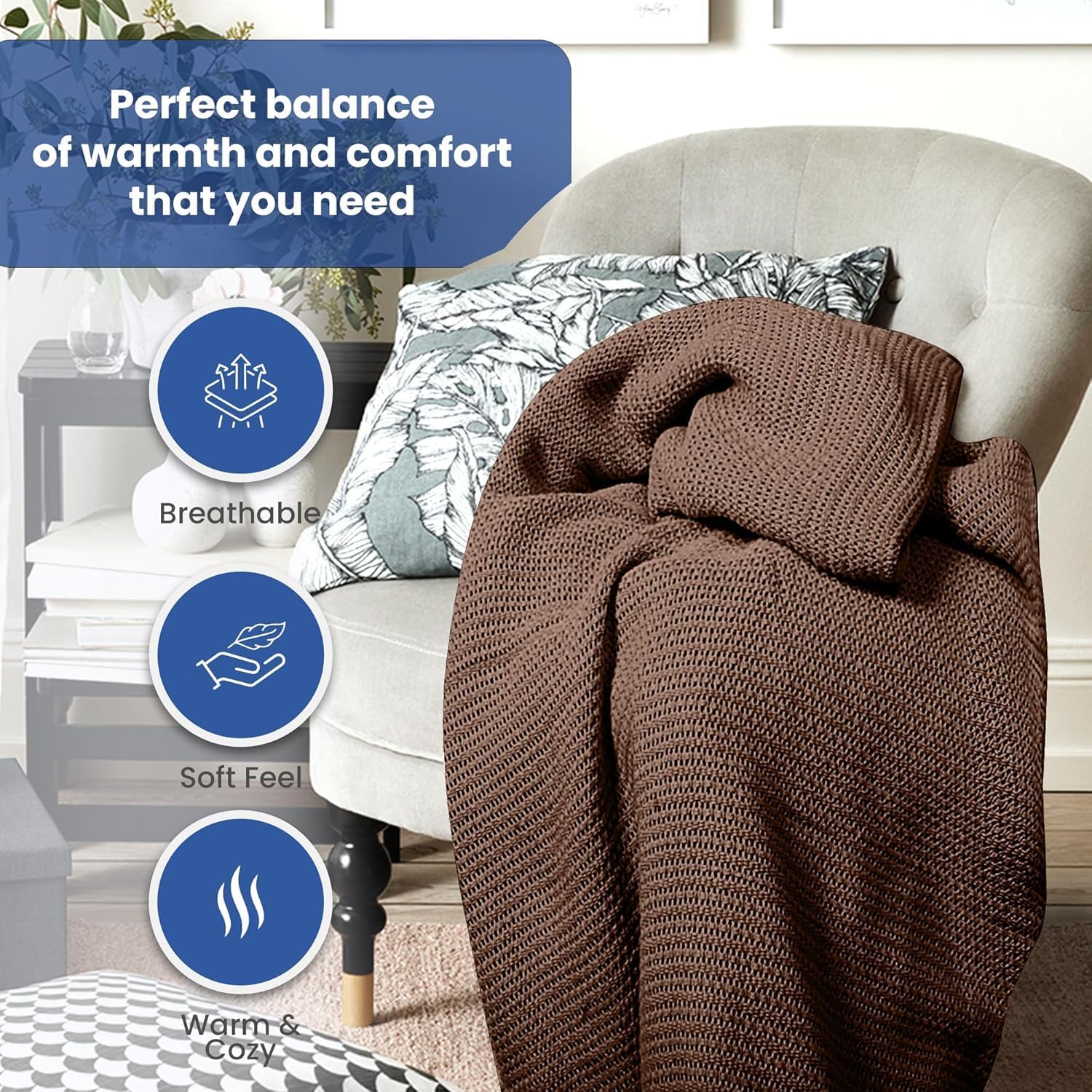 Linteum 100% Cotton Open-Cell Leno Weave Blanket — Breathable All Season — Queen 90x90 — Ice Grey