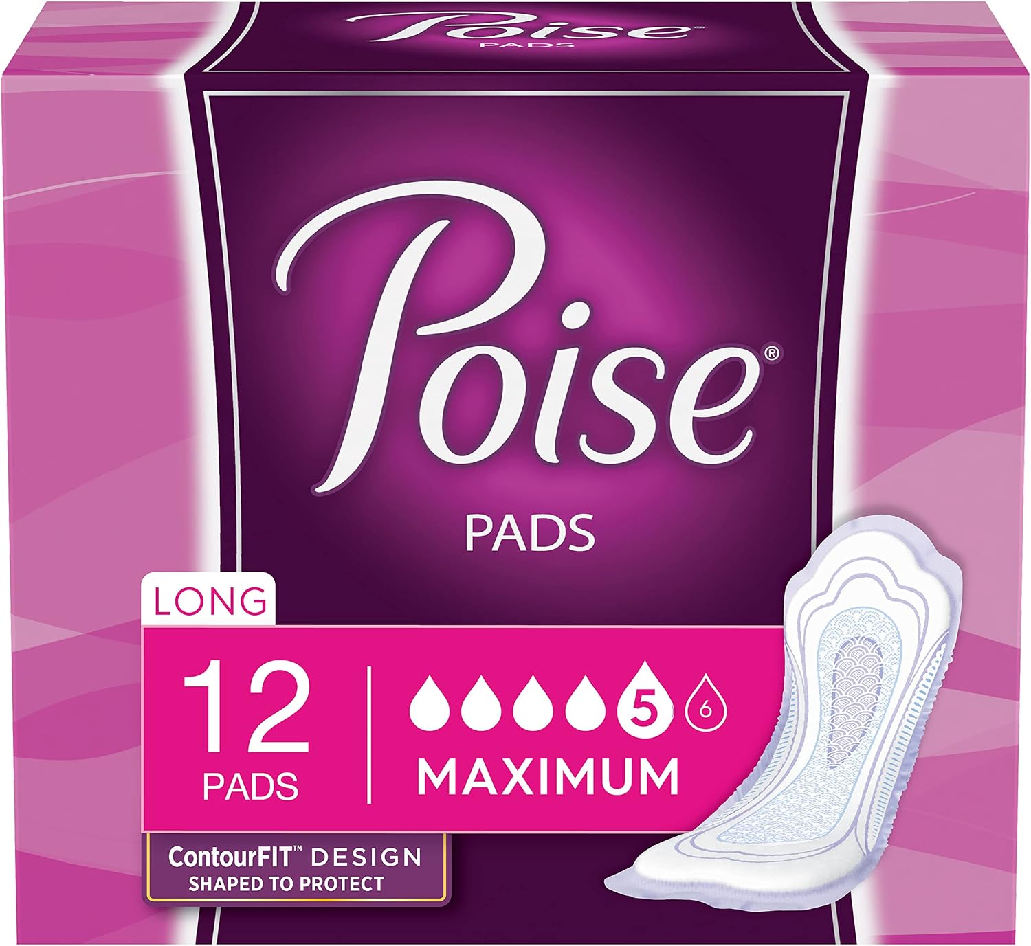 Poise Incontinence Pads, Maximum Absorbency, Long, 12 ct