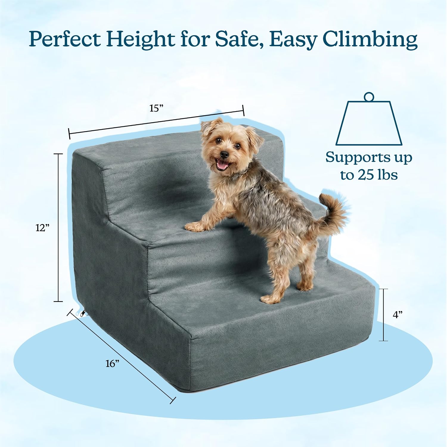 3-Step Pet Stairs - Nonslip Foam Dog and Cat Steps with Removable Zippered Microfiber Cover - 2-Tone Design for Home or Vehicle Use by PETMAKER (Tan) | 3-Step Pet Steps for High Bed and Couch - Pet Stairs with Nonslip Bottom, High-Density Foam, and Remov…