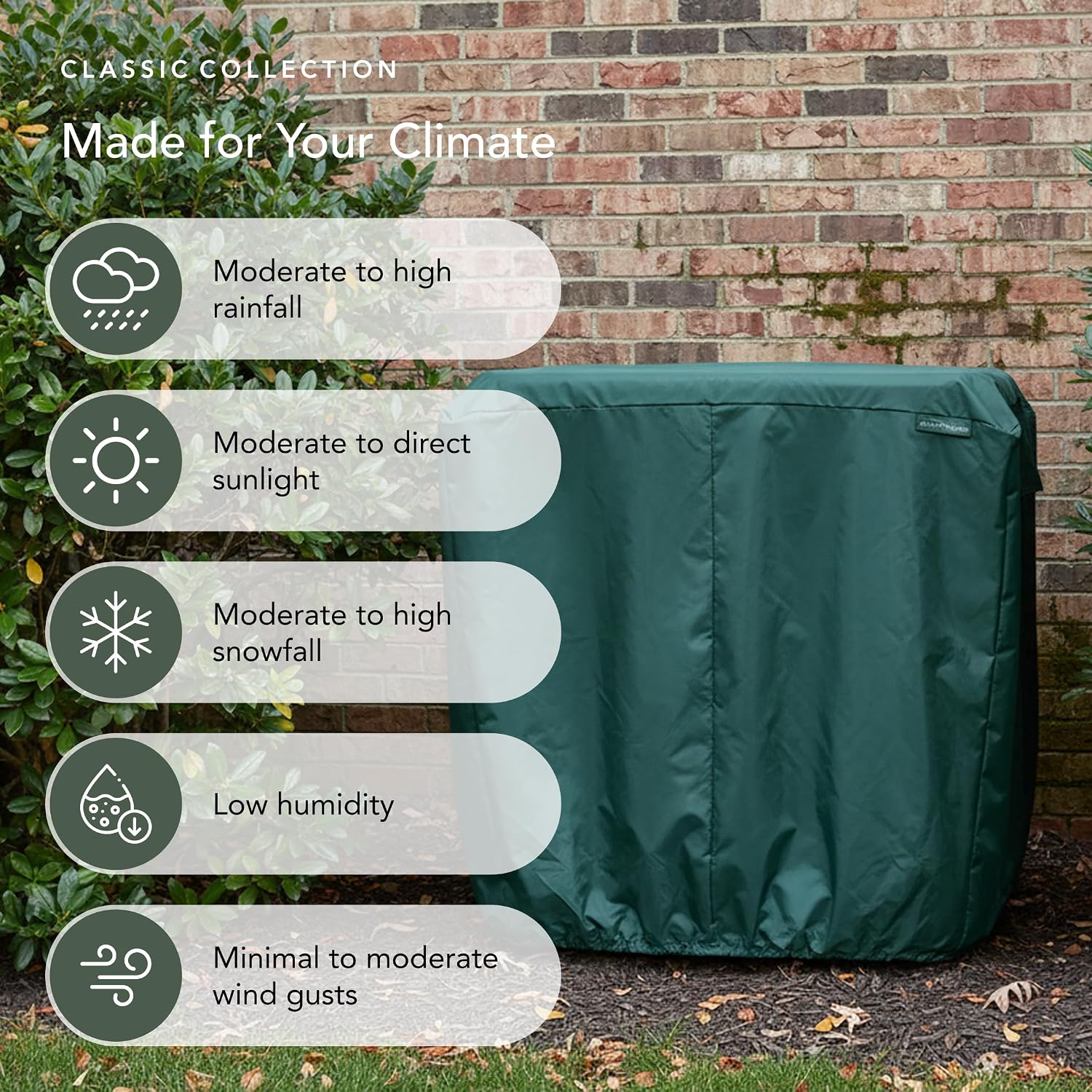 Covermates Classic Heavy-Duty Air Conditioner Cover - Durable All-Weather Protection for Outdoor Central AC Units - Water-Resistant 12-Gauge Vinyl Shell, 26W x 26D x 32H, Green
