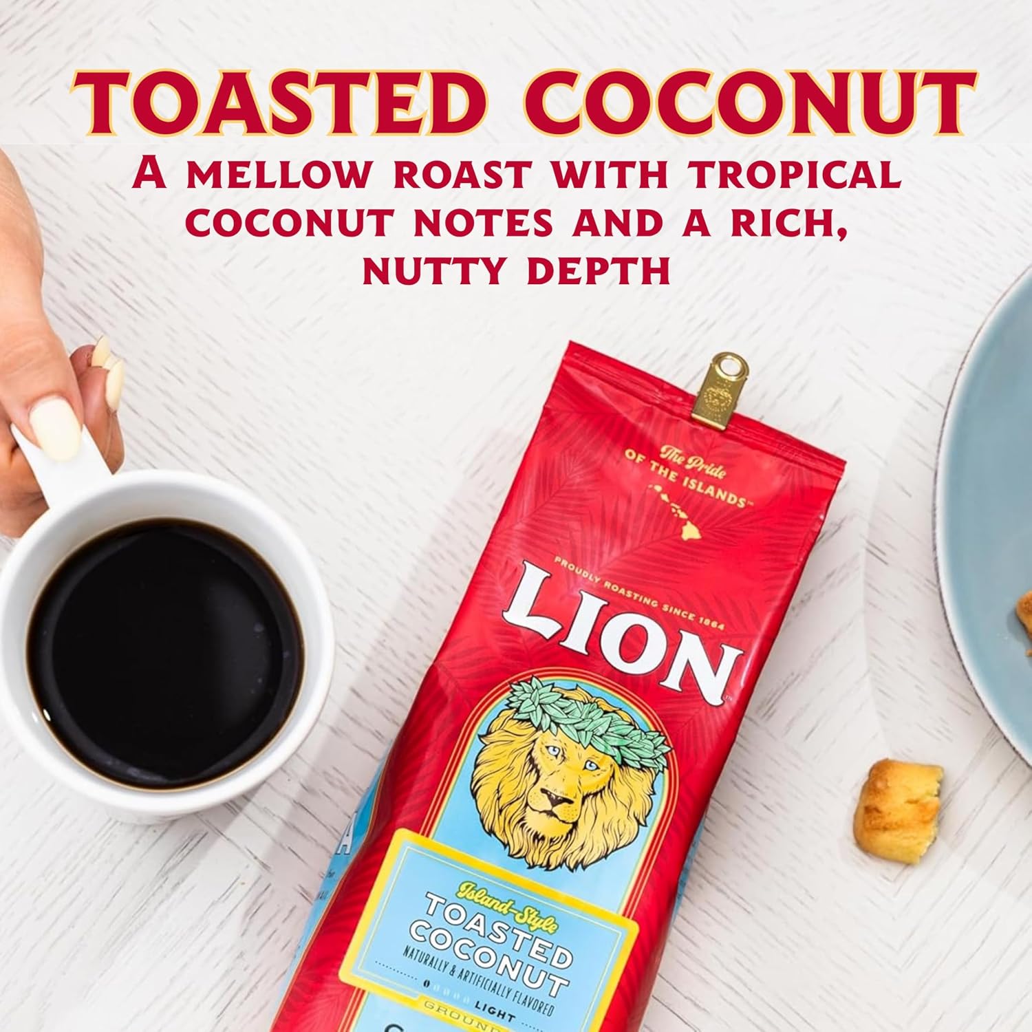 Lion Coffee 24K Gold Roast 100% Kona Whole Bean Coffee, Medium-Light Roast, A Taste of Aloha - 7 Ounce Bag