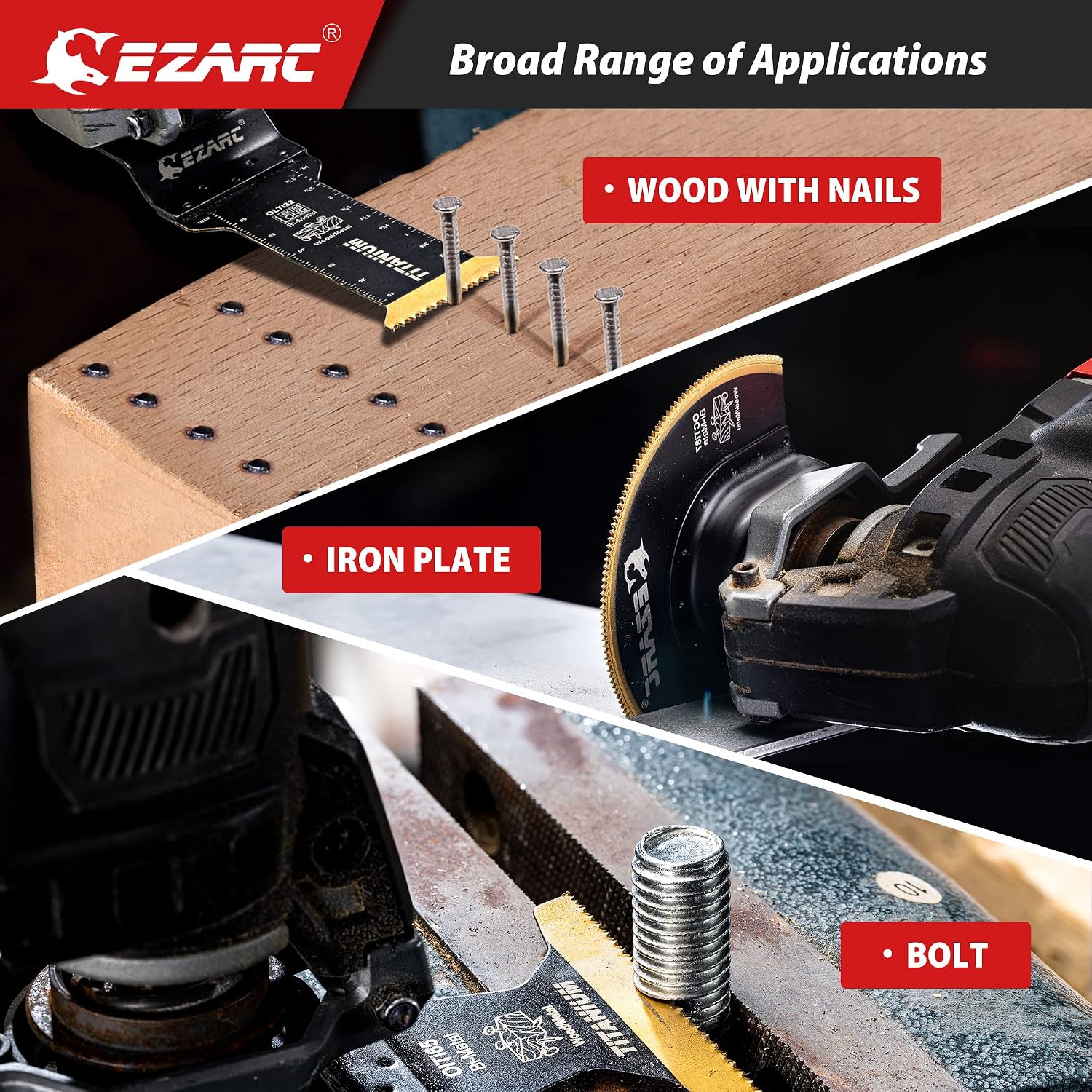 EZARC Titanium Oscillating Tool Blades, Oscillating Multitool Blades for Metal, Wood Nails, Screws Cutting, Plastic, 3 Pack