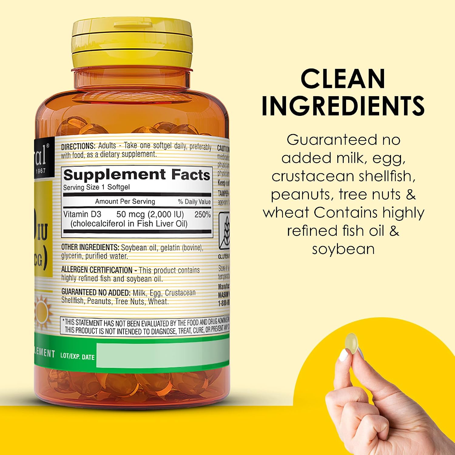 MASON NATURAL Vitamin D3 2000 IU Ultra Strength, 180 Day Supply
