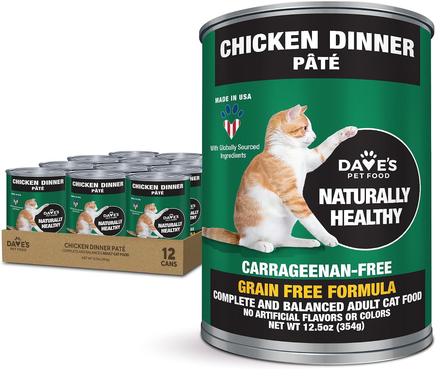 Dave's Pet Food Grain Free Wet Canned Cat Food Pate, Chicken, 12.5 oz, 12pk | Made in USA, Naturally Healthy, Easy to Digest Wheat & Gluten-Free, Use as Topper or Meal, Carrageenan-Free