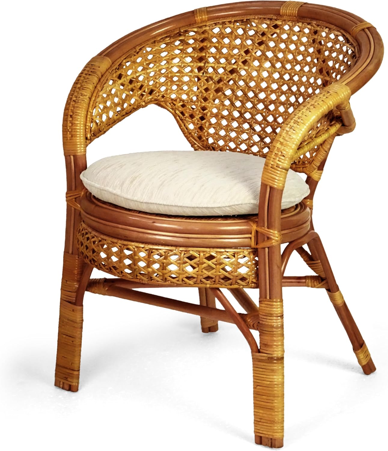 Pelangi Handmade Rattan Dining Wicker Chair Colonial Color w/Cream Cushion