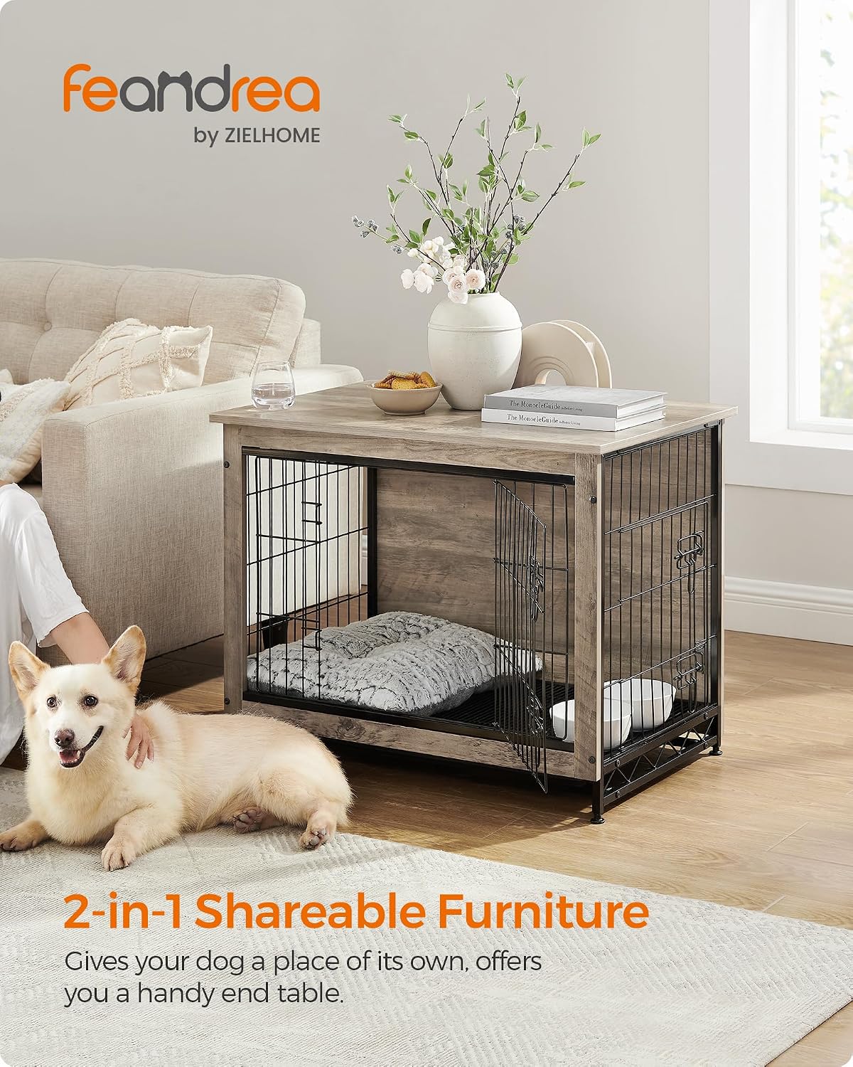 Feandrea 27.2" Dog Crate Furniture, Indoor Dog Kennel Side End Table