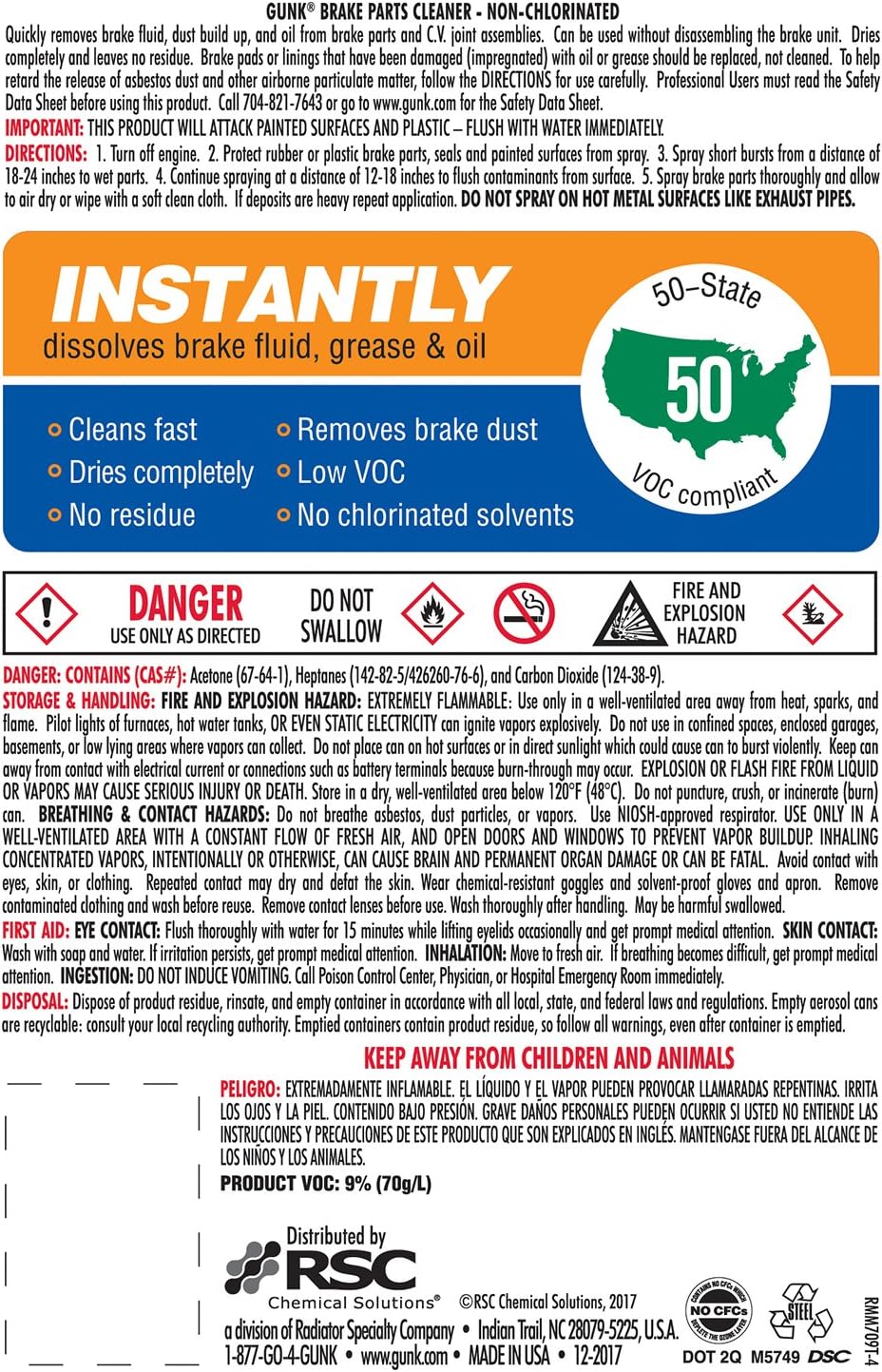 GUNK M709-12PK Non Chlorinated Brake Parts Cleaner - 14 oz., (Pack of 12)