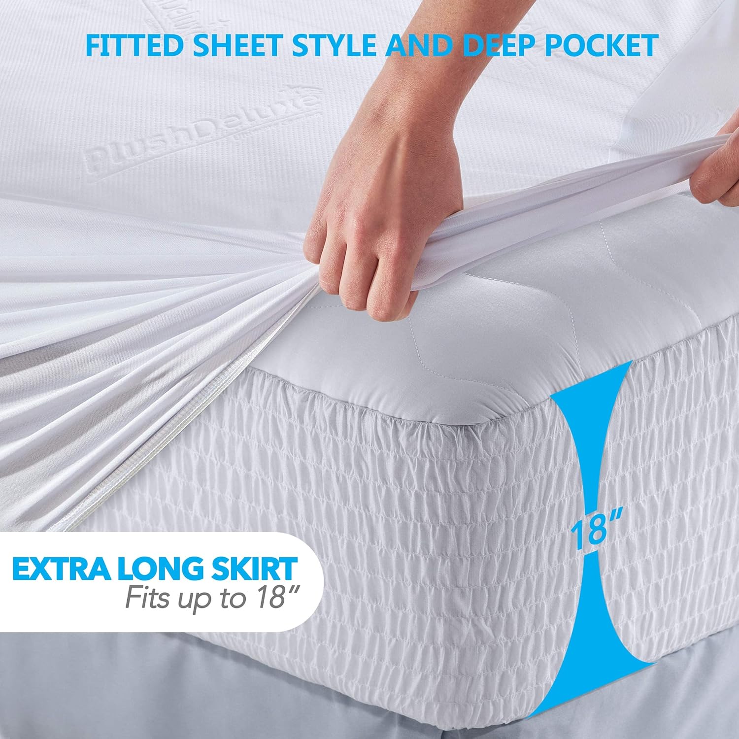 PlushDeluxe Bamboo Waterproof Mattress Protector, Queen Size, Ultra Soft