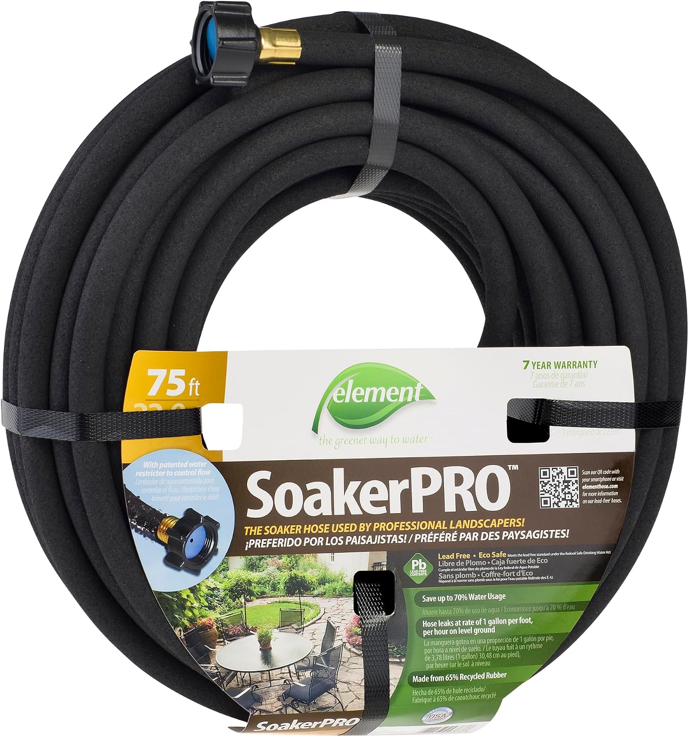 Element SoakerPRO Soaker Hose, 75' Length, 3/8" Diameter, Black