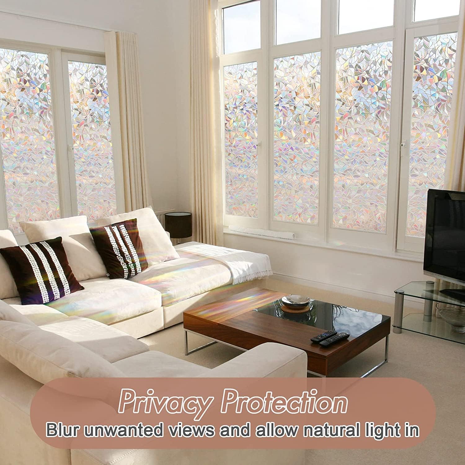 Haton Window Privacy Film, Stained Glass Rainbow Film, 17.5" x 78.7"