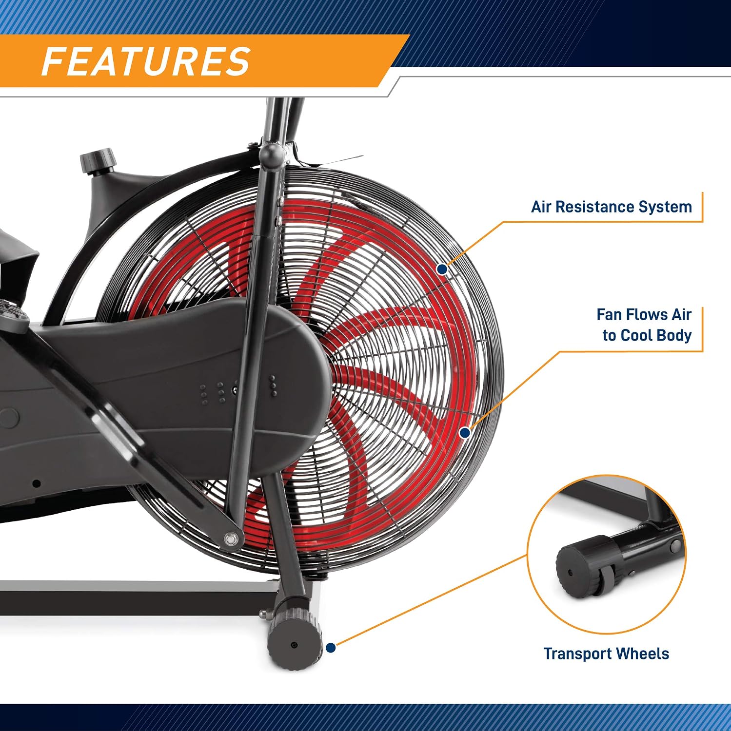 Marcy Air-Resistance Exercise Fan Bike With Dual Action Handlebars