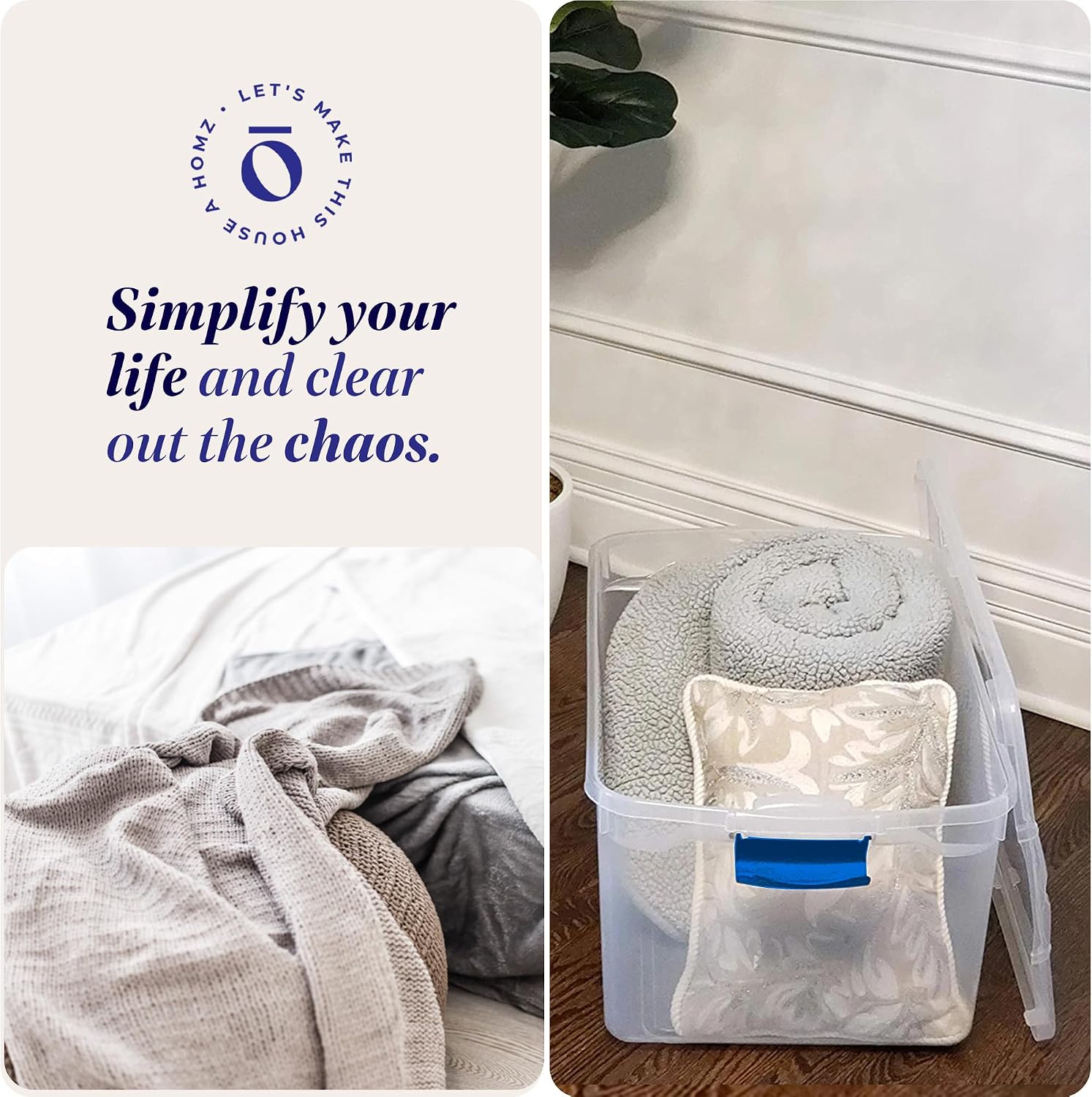 HOMZ Clear Plastic Storage Bins with Latching Lid, 15.5 Qt, Blue, 4 Pack | Stackable Container Set for Home, Office Shelves, Kitchen, Garage, and Bathroom Organization