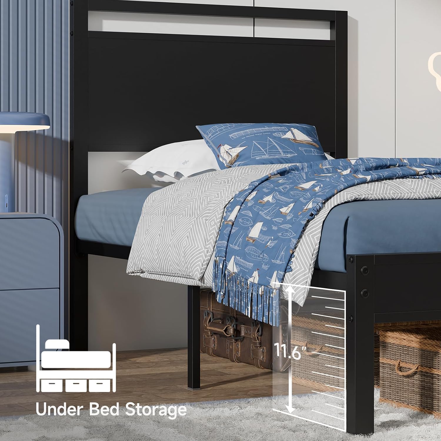 Z-hom Easy Assembly Queen Bed Frame & Headboard Footboard,Underbed Storage | Sturdy Metal Structure,Silent Anti-Slip Support,Under Bed Storage Space,No Box Spring Needed,Modern Bedroom Furniture