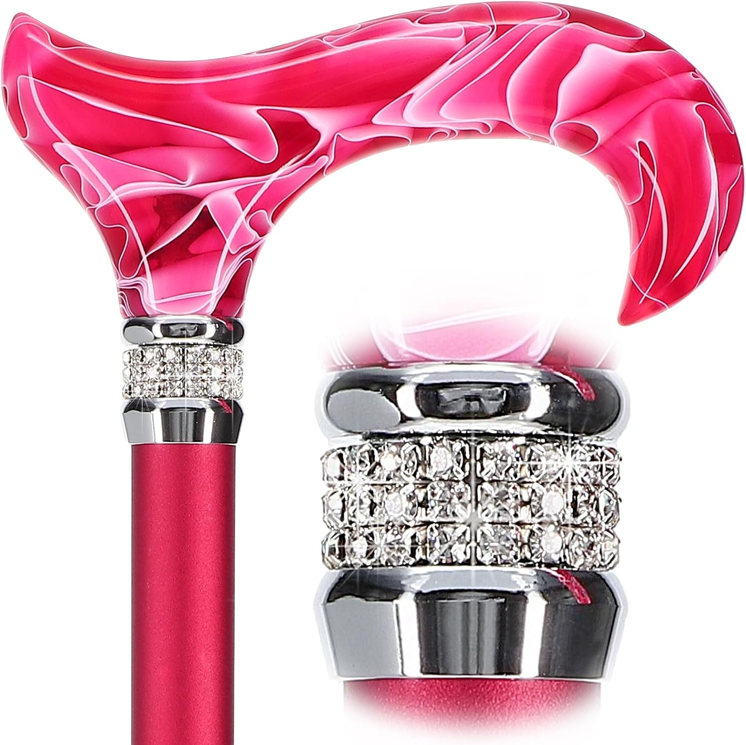Stylish Walking Sticks – Rhinestone Collar Designer Adjustable Canes Colorful – Best Gift for Men and Women Light Weight Aluminum Shaft & Safe to Walk