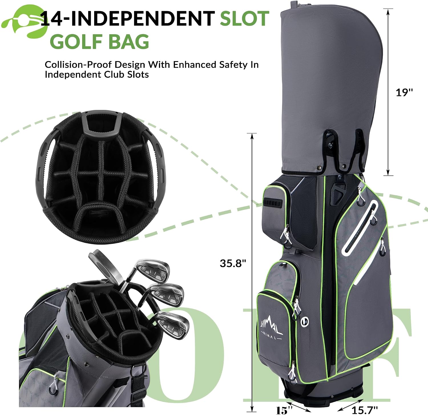 14-Way Golf Cart Bag, Full-Length Divider, Large Storage | Handles,Rain Cover,Multiple Pockets
