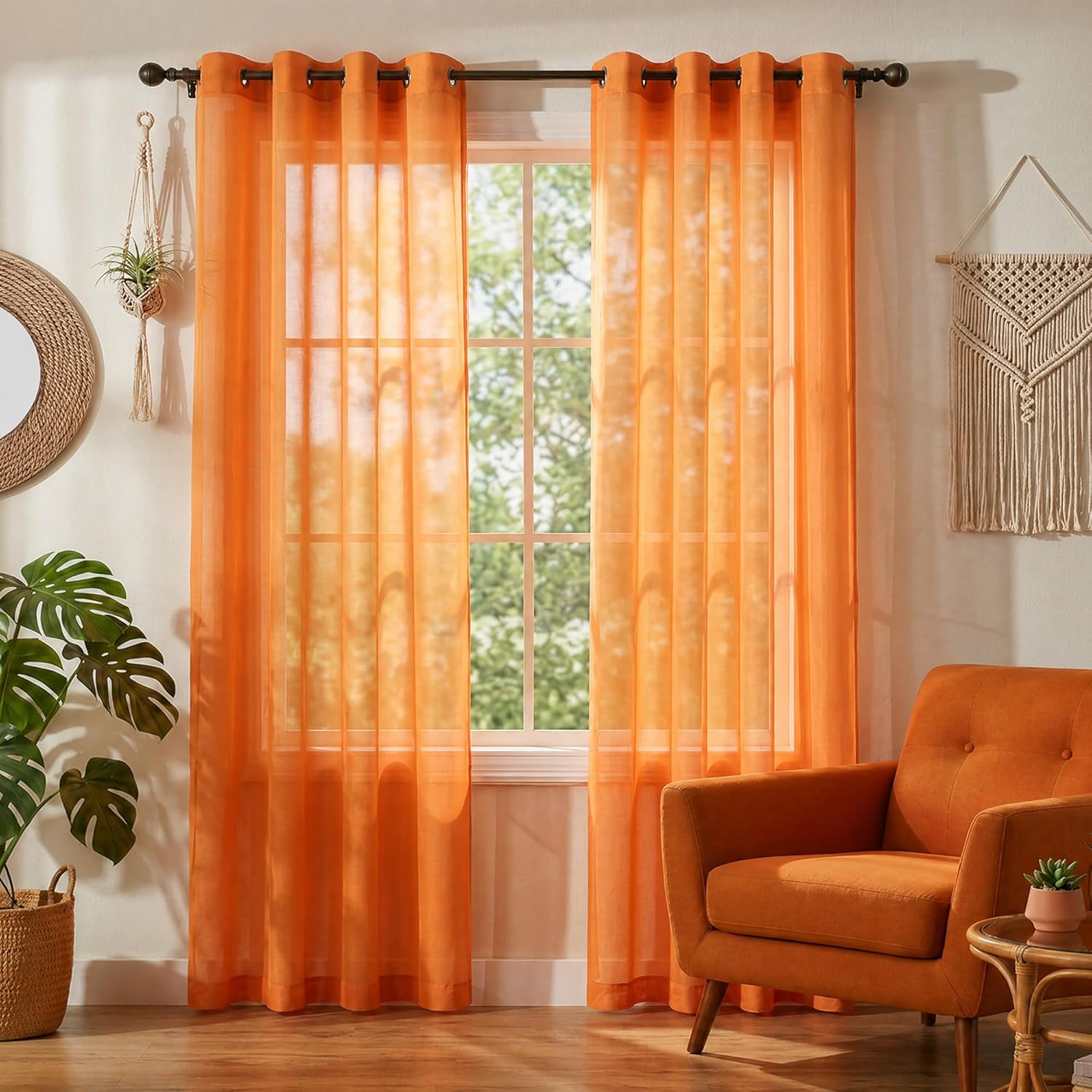 KOUFALL White Sheer Curtains 72 Inches Long for Bedroom Set of 2 Panels Grommet Faux Linen Window Voile Semi Baisc Decorative Sheer Curtains for