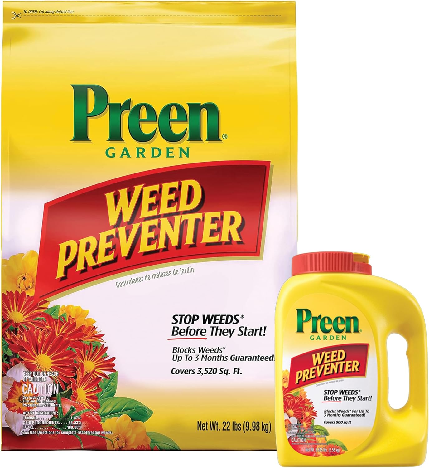 Preen Garden Weed Preventer 16 lb. Drum, Covers 2,560 sq. ft. | Pre Emergent Weed Control for Flower and Vegetable Gardens - Prevents weeds up to 3 months - Safe for use around 200 plants