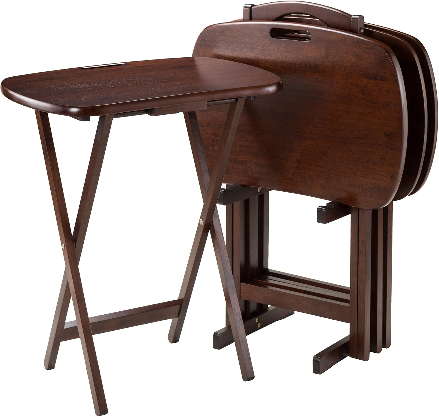 Winsome Lucca Set of 4 Foldable Snack Tables with Storage Rack, Walnut, 26" | Easy to Store Portable Fold Up Table Set for Kitchen, Living Room TV Dining, Crafts, Puzzles, Work From Home