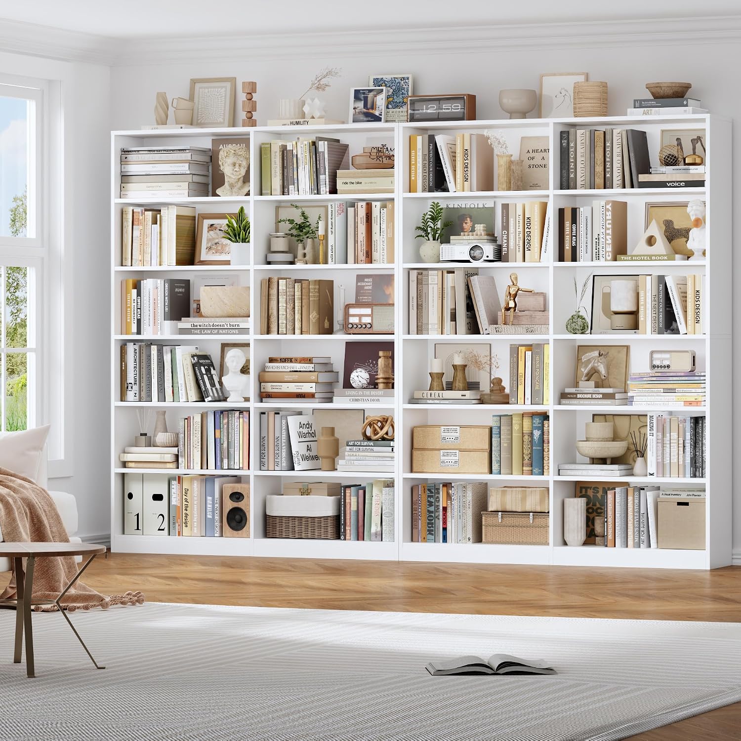 Bookshelf Tall Bookcase, 6-Tier Double Wide Bookshelves, White | Freestanding Display Storage Shelves, Tall and Large Book Shelves for Home Decor Bedroom, Living Room, Home Office, Library
