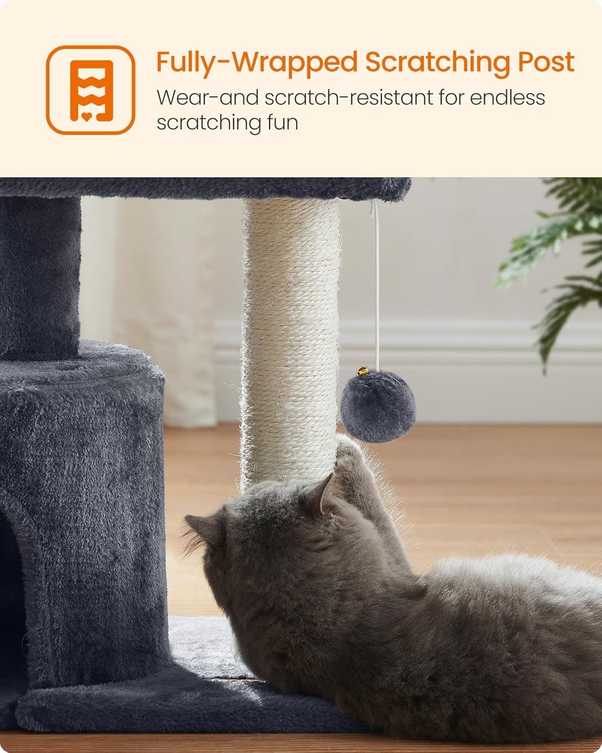 Feandrea Cat Tree, 18.5-in Small Cat Tower, Cute Kittens Condo, Smoky Gray