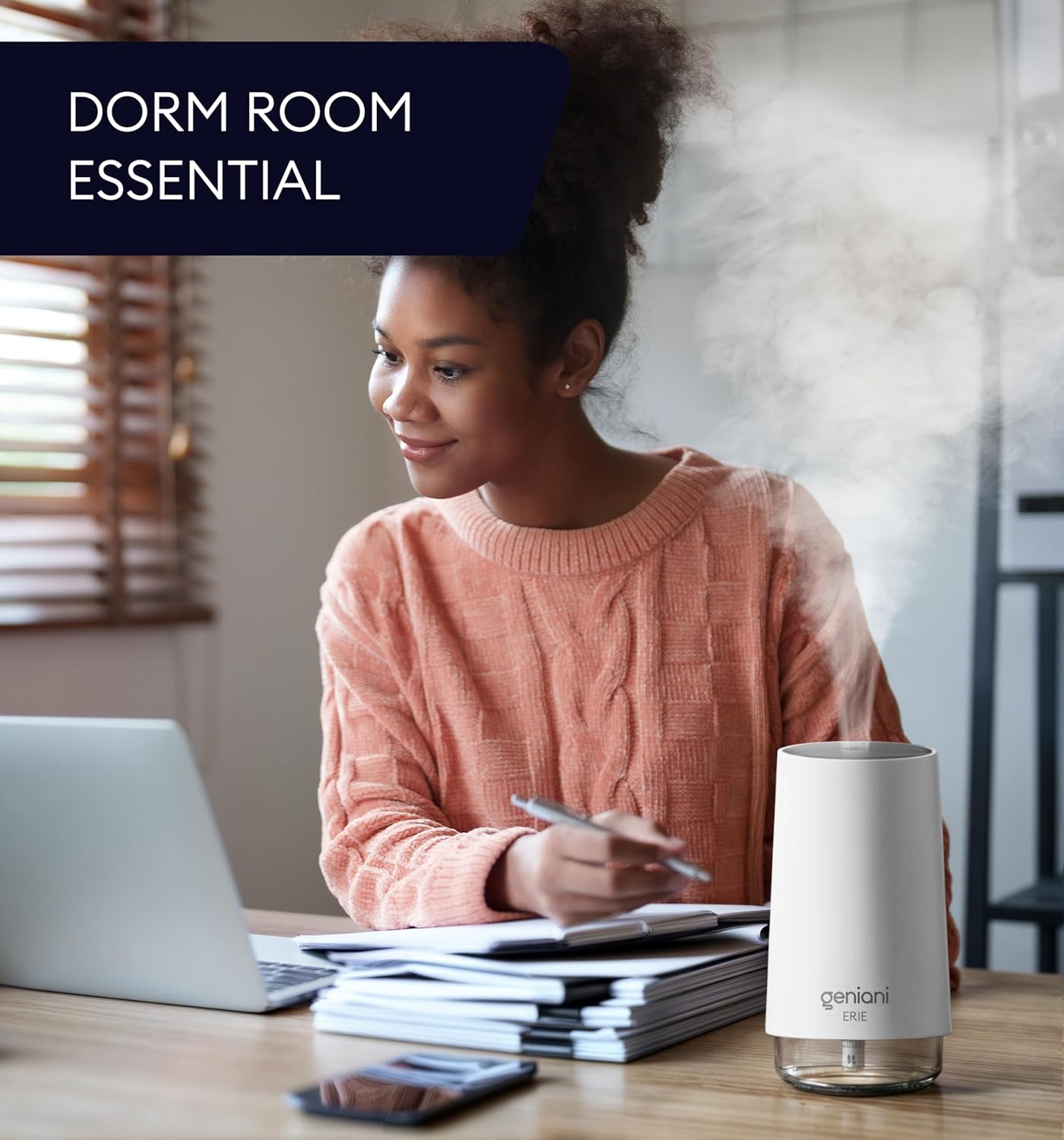 GENIANI Portable Cool Mist Humidifiers for Bedroom & Office - Ultrasonic Humidifier for Home, Baby, Small Room with Auto Shut Off