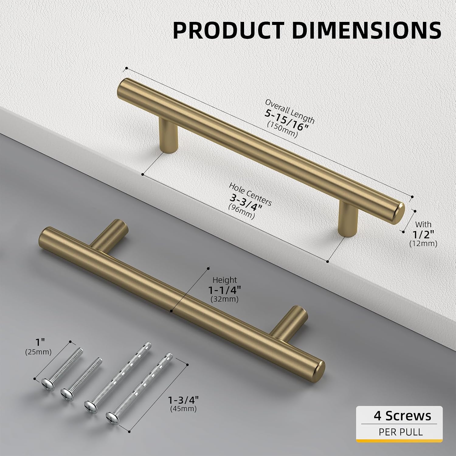 Goldenwarm 5 Pack 3 inch Gold Cabinet Handles Brushed Gold Cabinet Pulls | Gold Dresser Drawer Handles Stainless Steel Drawer Pulls for Kitchen Bathroom Bedroom, Easy to Install
